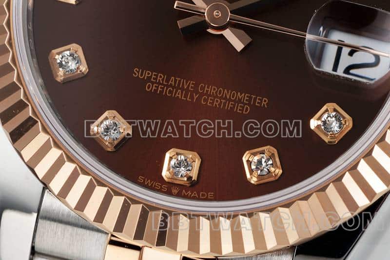 ARF厂劳力士日志一比一顶级复刻棕盘31mm间金五格链节278271正面实拍图