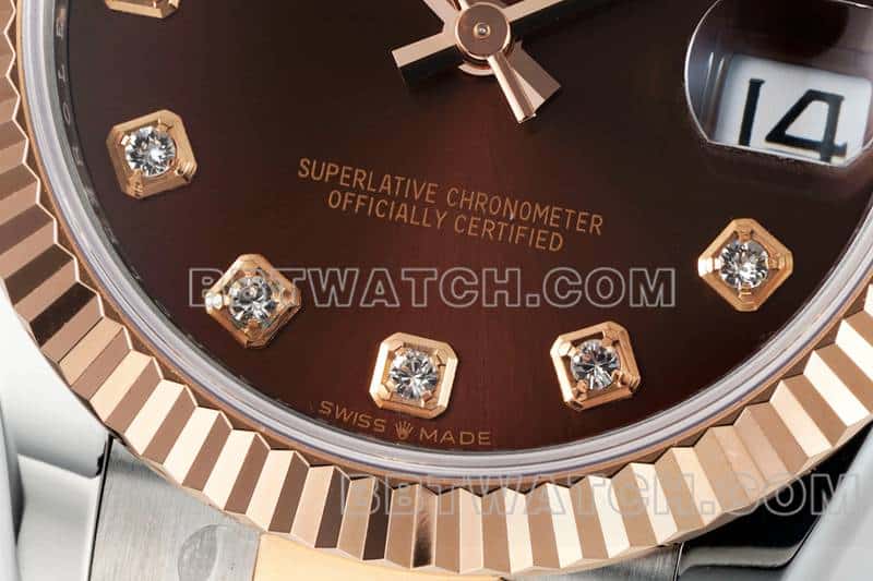 ARF厂劳力士日志顶级一比一精仿棕盘31mm间金三格链节278271正面实拍图