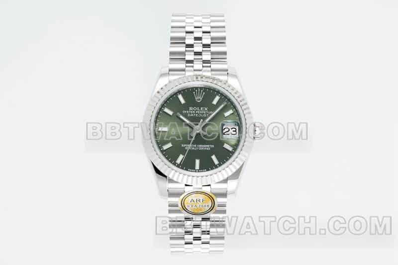 ARF厂劳力士日志一比一顶级复刻绿盘棒状时标31mm五格链节278274正面实拍图
