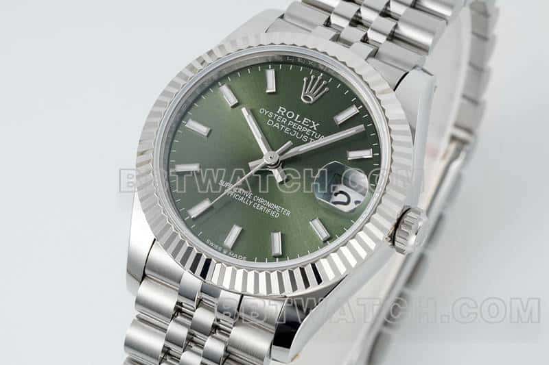 ARF厂劳力士日志一比一顶级复刻绿盘棒状时标31mm五格链节278274正面实拍图