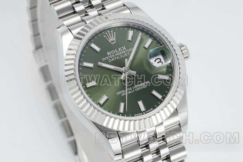 ARF厂劳力士日志一比一顶级复刻绿盘棒状时标31mm五格链节278274正面实拍图
