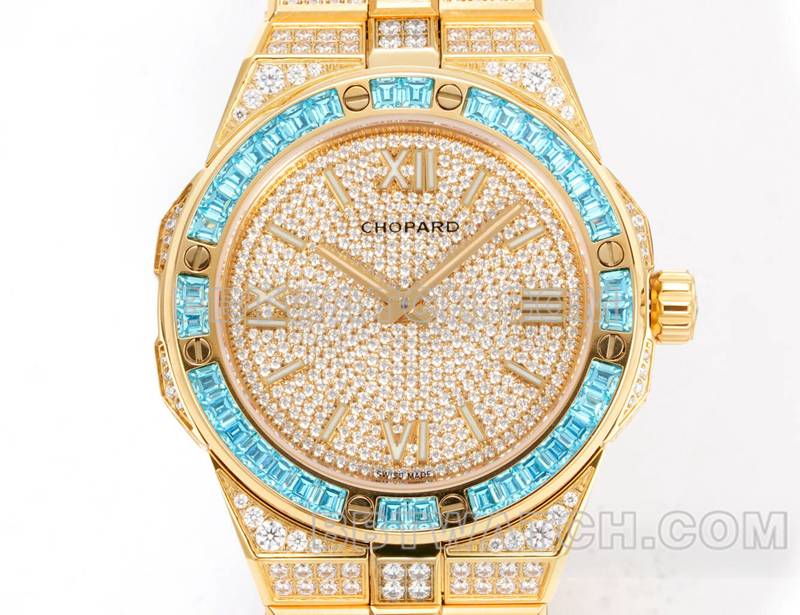 萧邦1:1复刻手表GH厂雪山傲翼41mm密镶钻黄金钢带款正面实拍图