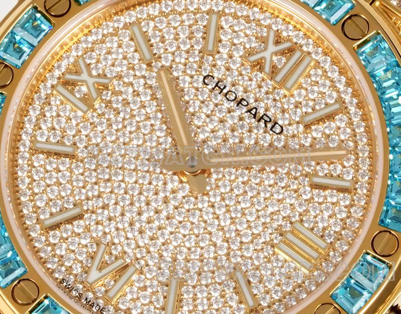 萧邦1:1复刻手表GH厂雪山傲翼41mm密镶钻黄金钢带款正面实拍图