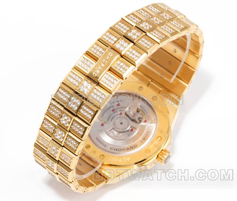 萧邦1:1复刻手表GH厂雪山傲翼41mm密镶钻黄金钢带款表带实拍图