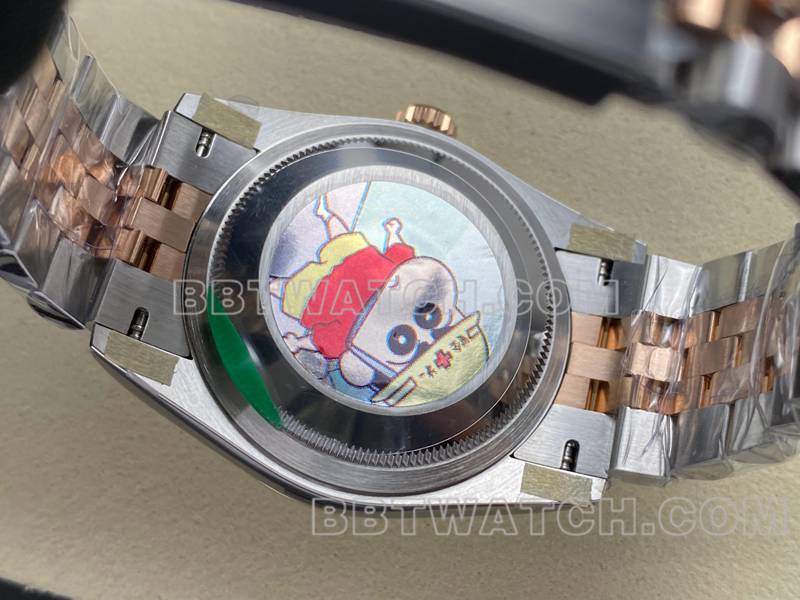 劳力士顶级复刻手表ARF厂日志型贝母盘36mm间玫瑰金钢带款背面实拍图