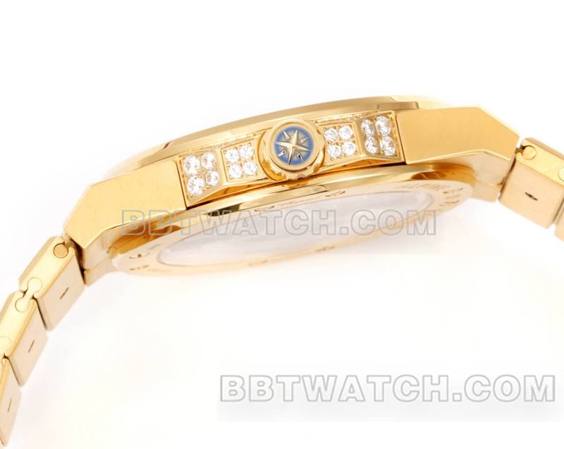 萧邦1:1复刻手表GH厂雪山傲翼41mm密镶钻黄金钢带款侧面实拍图