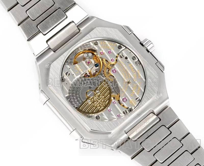 百达翡丽最优复刻手表3k厂45mm黑绿盘240ps机芯钢带款5822背面实拍图