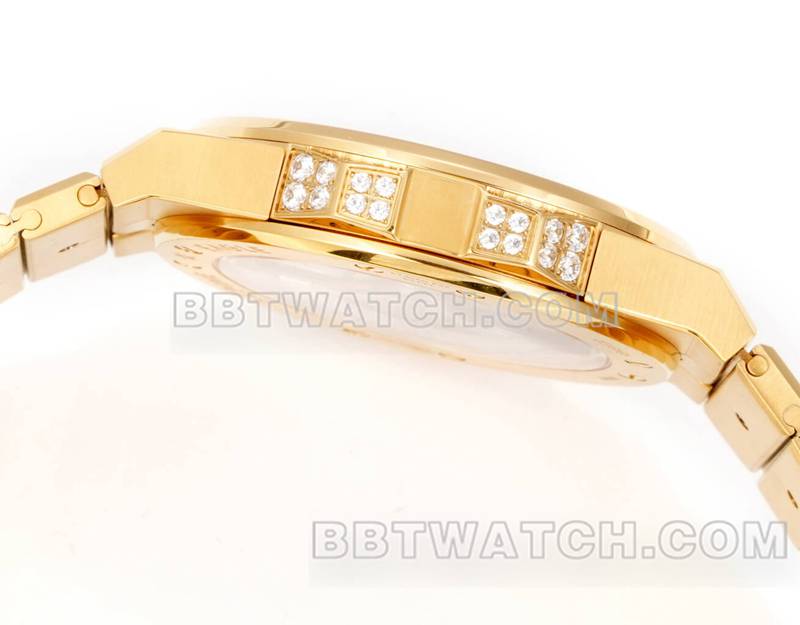 萧邦1:1复刻手表GH厂雪山傲翼41mm密镶钻黄金钢带款侧面实拍图