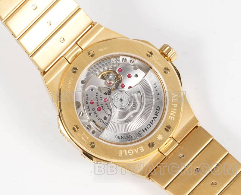 萧邦1:1复刻手表GH厂雪山傲翼41mm密镶钻黄金钢带款背面实拍图