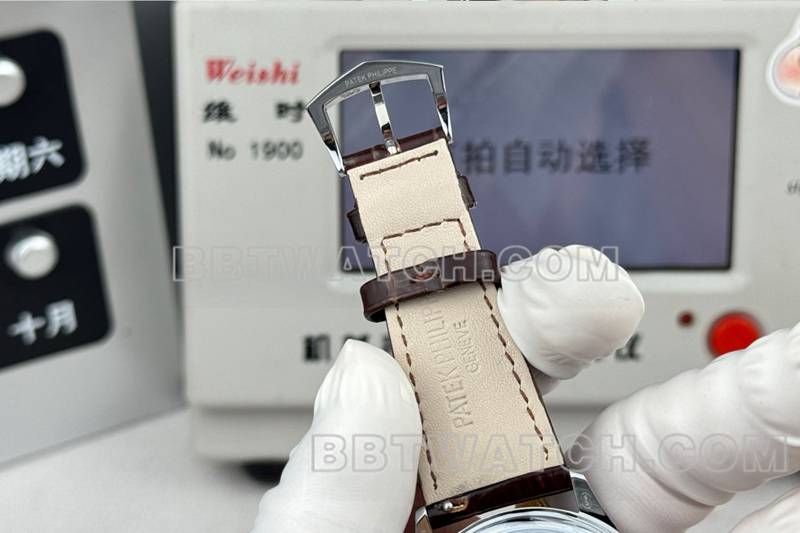 百达翡丽顶级复刻手表SDF厂古典玫瑰金盘39mm皮带款表扣实拍图