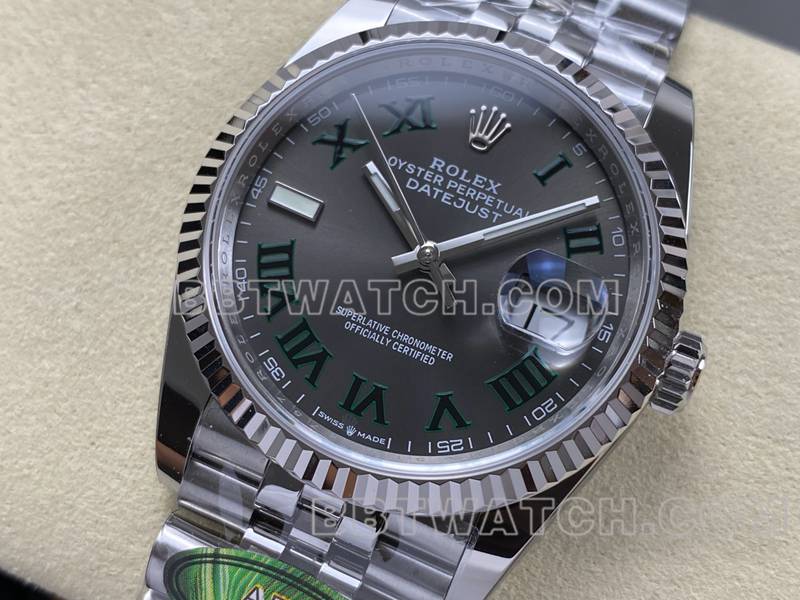 劳力士最佳复刻手表ARF厂日志型灰盘罗马数字36mm钢带款正面实拍图