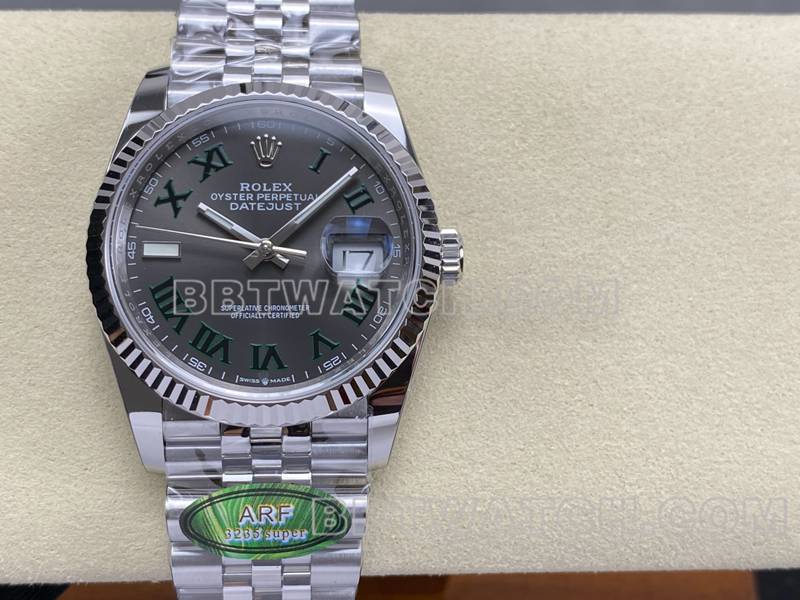 劳力士最佳复刻手表ARF厂日志型灰盘罗马数字36mm钢带款正面实拍图