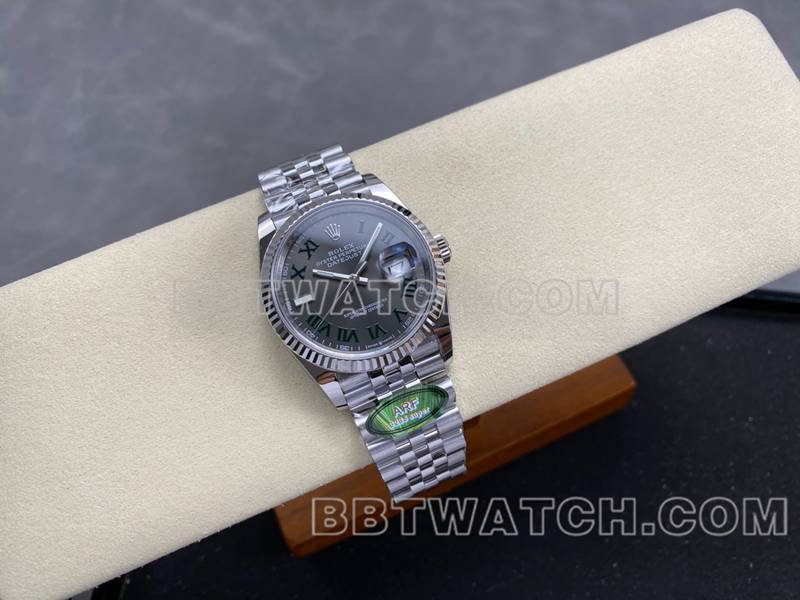 劳力士最佳复刻手表ARF厂日志型灰盘罗马数字36mm钢带款正面实拍图
