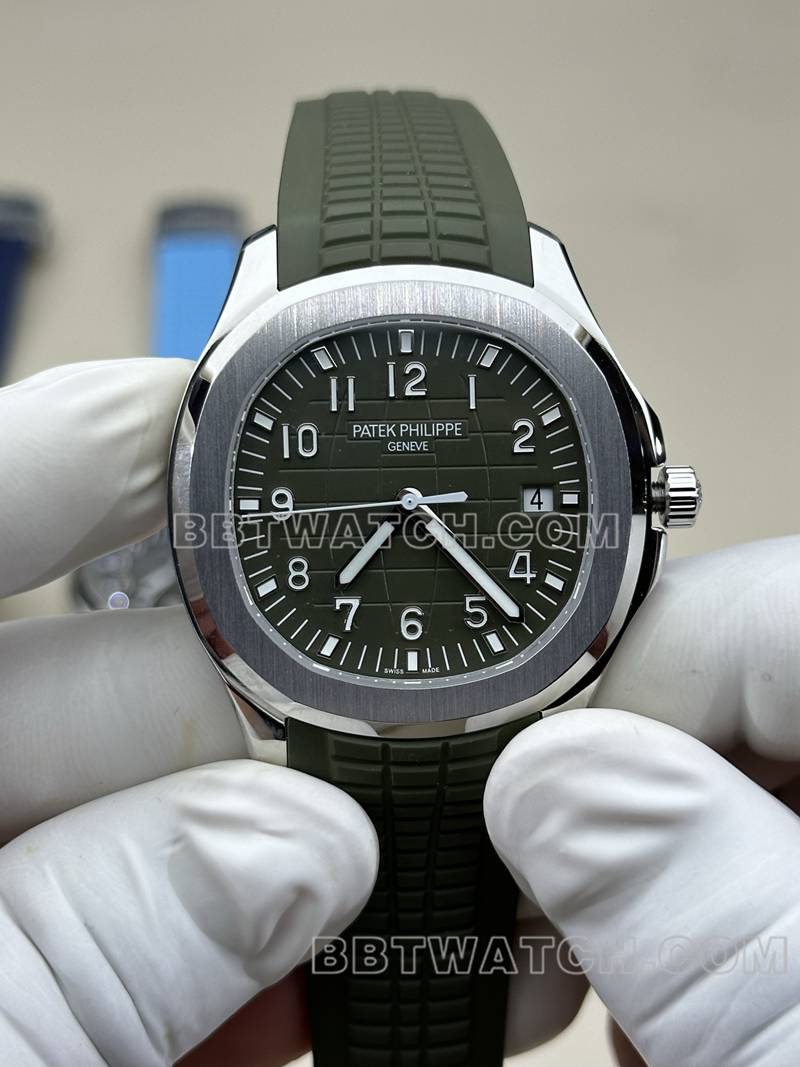 百达翡丽顶级复刻手表BBF厂手雷绿盘绿色橡胶款5168G正面实拍图