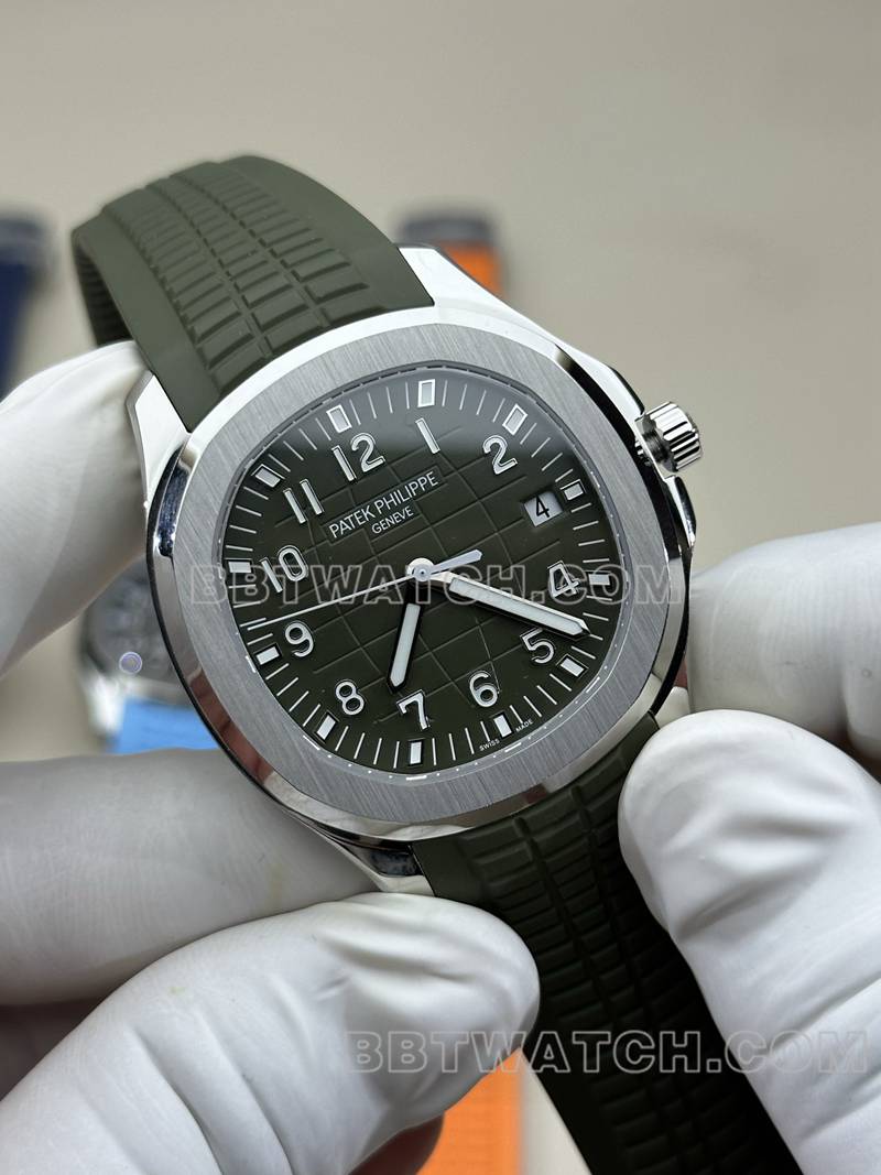 百达翡丽顶级复刻手表BBF厂手雷绿盘绿色橡胶款5168G正面实拍图