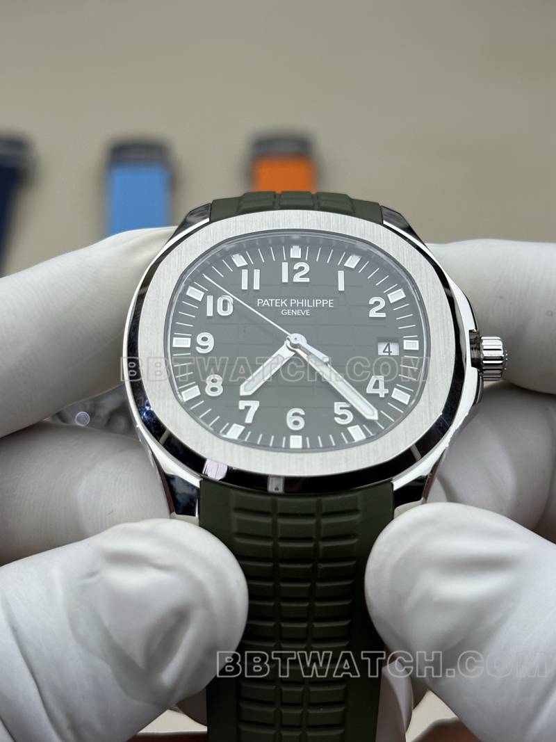百达翡丽顶级复刻手表BBF厂手雷绿盘绿色橡胶款5168G正面实拍图