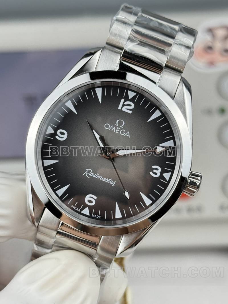 欧米茄顶级复刻手表海马灰盘38mm钢带款正面实拍图