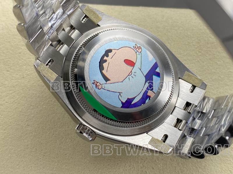 劳力士顶级复刻手表ARF厂日志型绿盘光圈36mm钢带款背面实拍图
