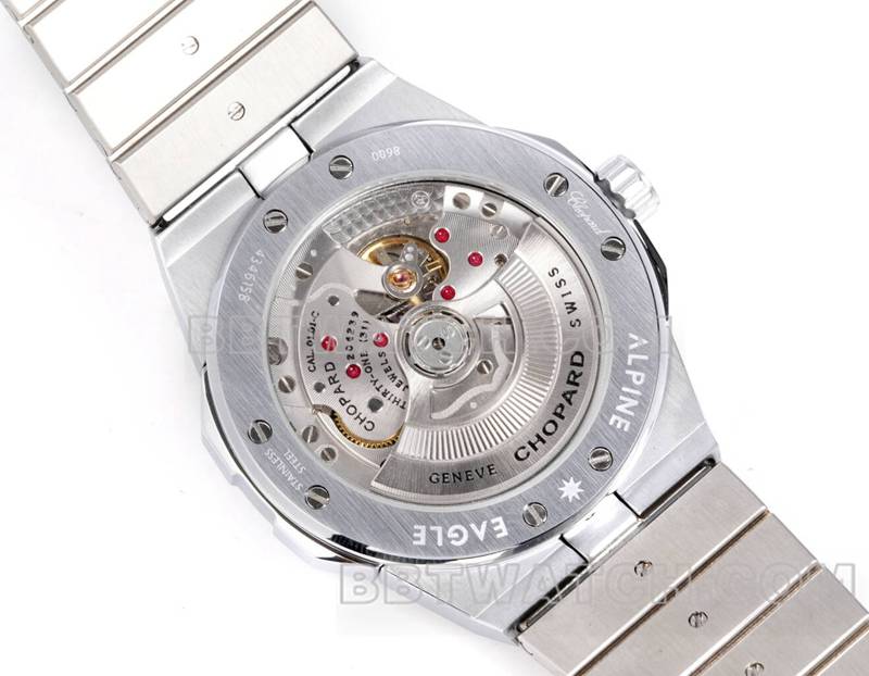 萧邦最佳复刻手表GH厂雪山傲翼41mm灰盘绿蓝宝石钻圈背面实拍图