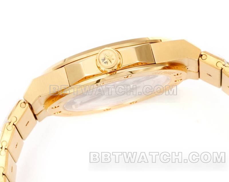 Chopard top replica watches GH factory snow mountain proud wing gold plate purple gem diamond ring gold steel belt models side actual photo