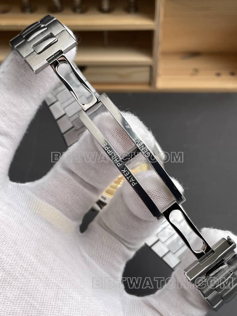 百达翡丽最佳复刻手表DDF厂鹦鹉螺40mm绿盘330机芯钢带款表扣实拍图