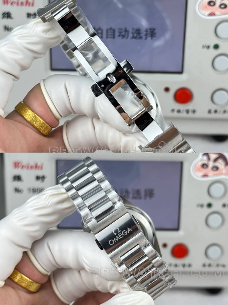 欧米茄最优复刻手表海马棕盘38mm钢带款表带实拍图