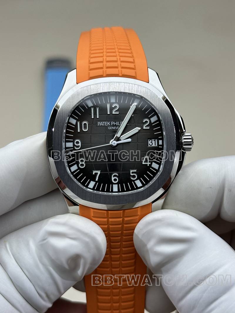 百达翡丽1:1复刻手表BBF厂手雷黑盘橙色橡胶款5167A正面实拍图