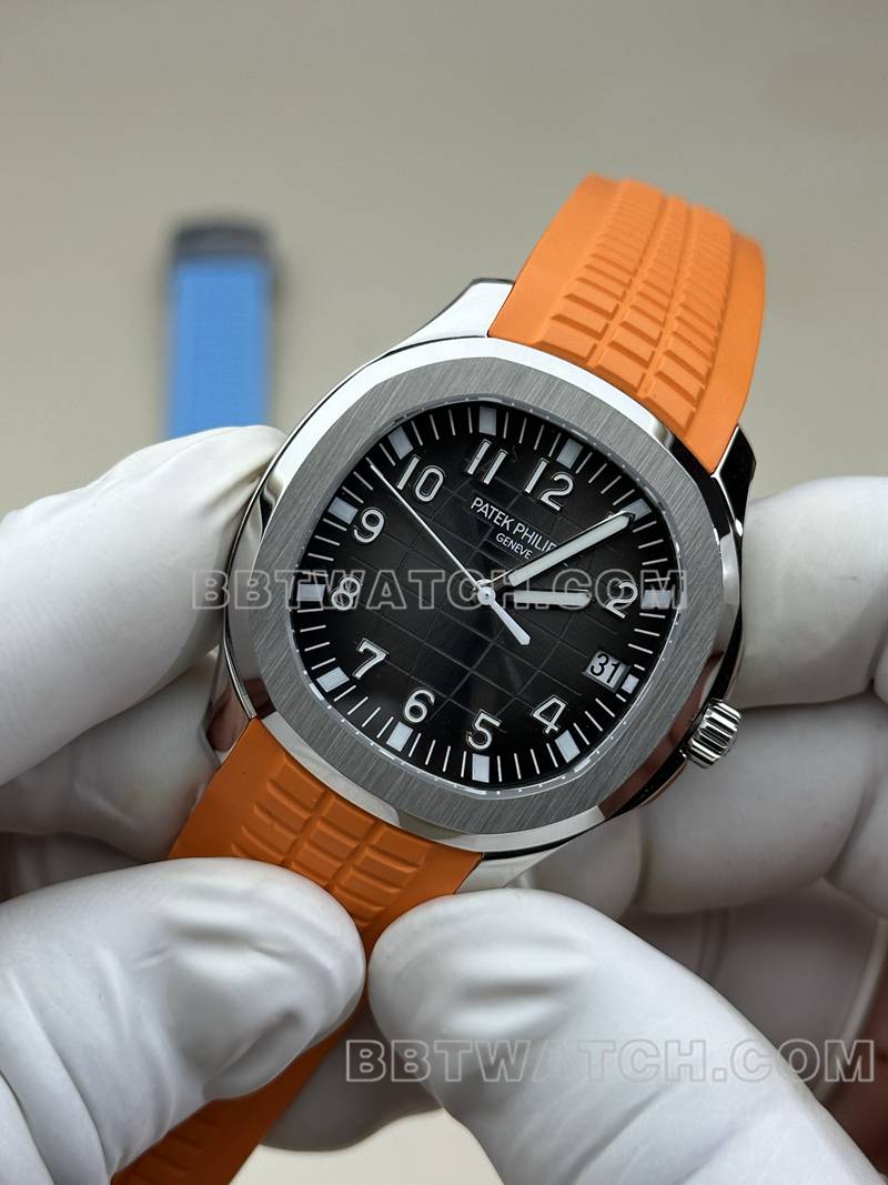 百达翡丽1:1复刻手表BBF厂手雷黑盘橙色橡胶款5167A正面实拍图
