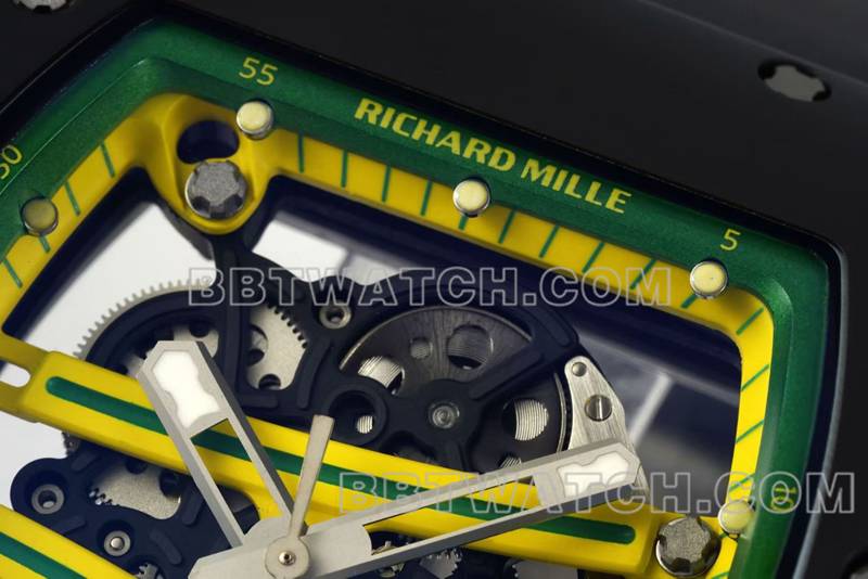 理查德米勒顶级复刻手表R厂镂空盘黑色橡胶款RM061正面实拍图