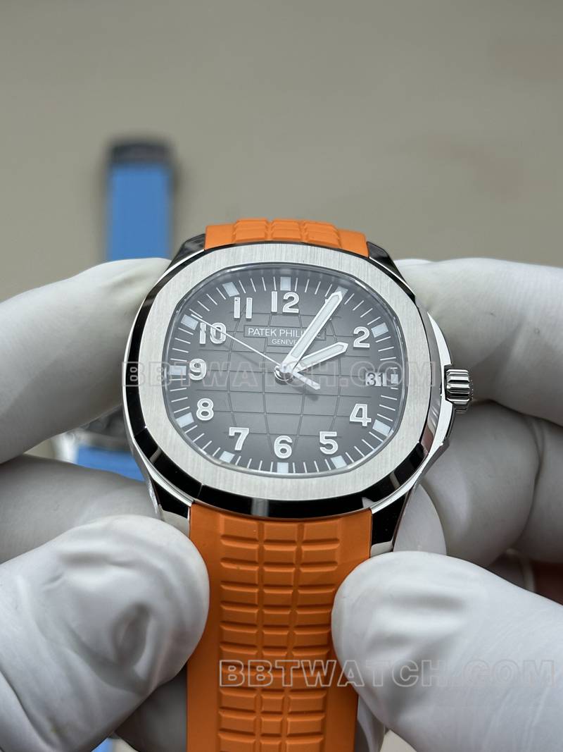 百达翡丽1:1复刻手表BBF厂手雷黑盘橙色橡胶款5167A正面实拍图