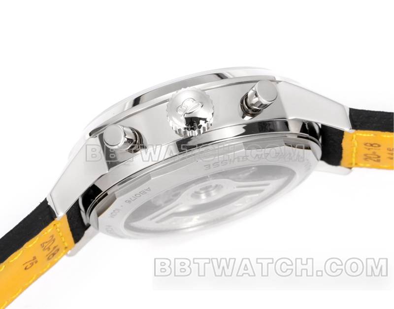 百年灵1:1复刻手表BLS厂越洋灰盘41mm计时7750机芯皮带款侧面实拍图