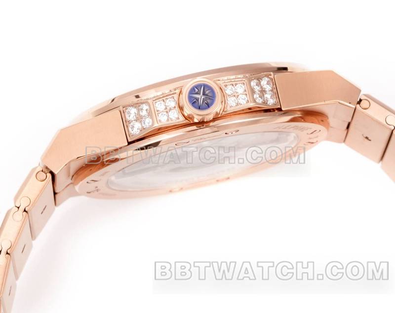 萧邦最优复刻手表GH厂雪山傲翼41mm密镶钻玫瑰金钢带款侧面实拍图