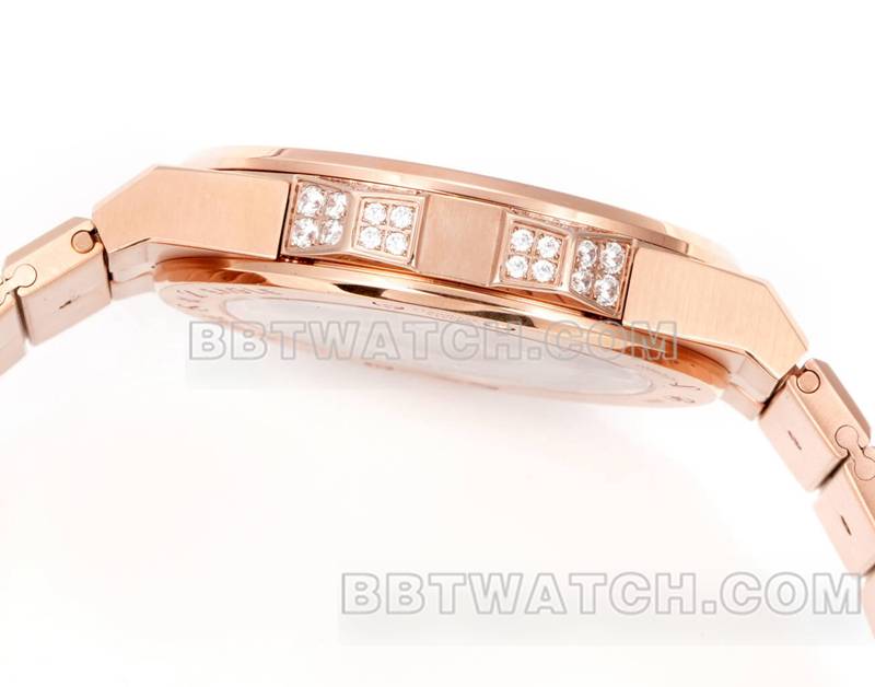 萧邦最优复刻手表GH厂雪山傲翼41mm密镶钻玫瑰金钢带侧面实拍图