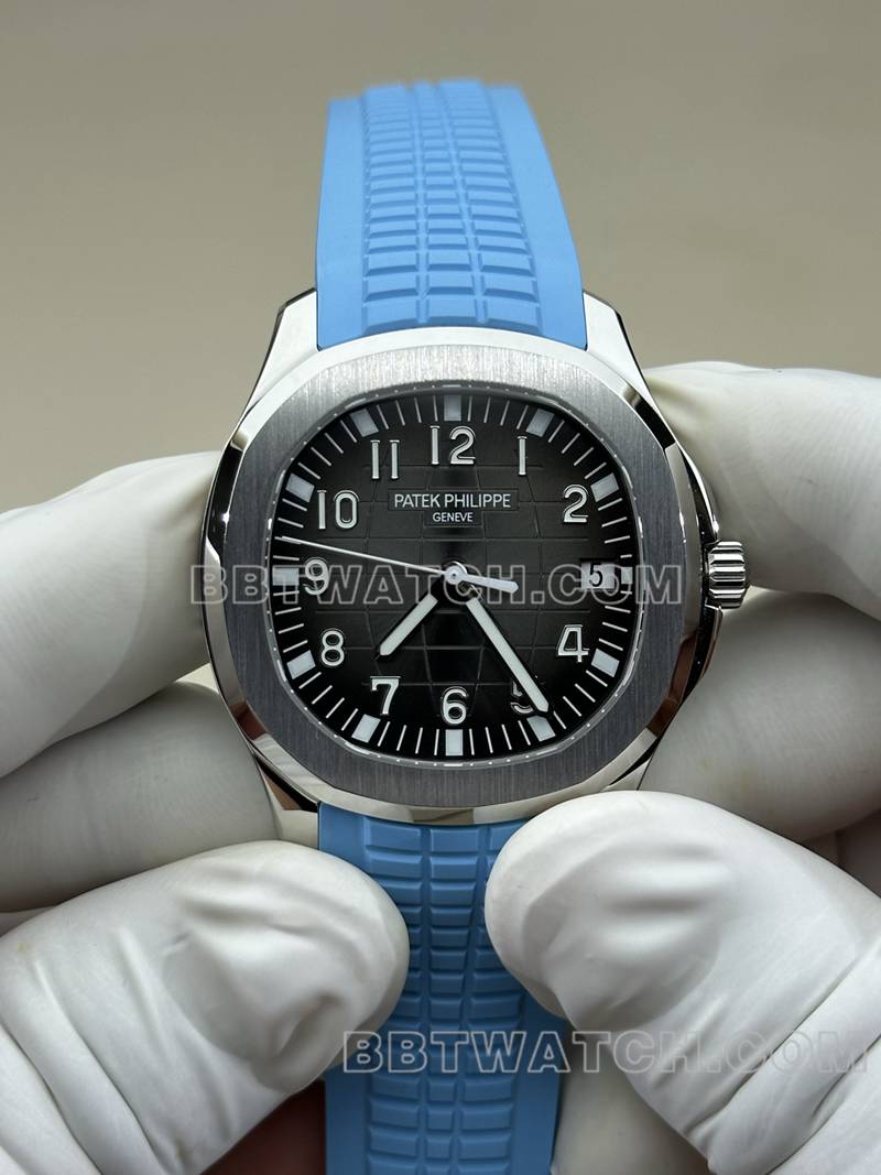 百达翡丽超级克隆手表BBF厂手雷黑盘蓝色橡胶款5167A正面实拍图