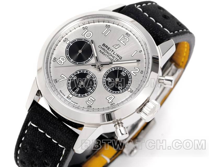 百年灵超级克隆手表BLS厂越洋银盘41mm计时7750机芯皮带款正面实拍图