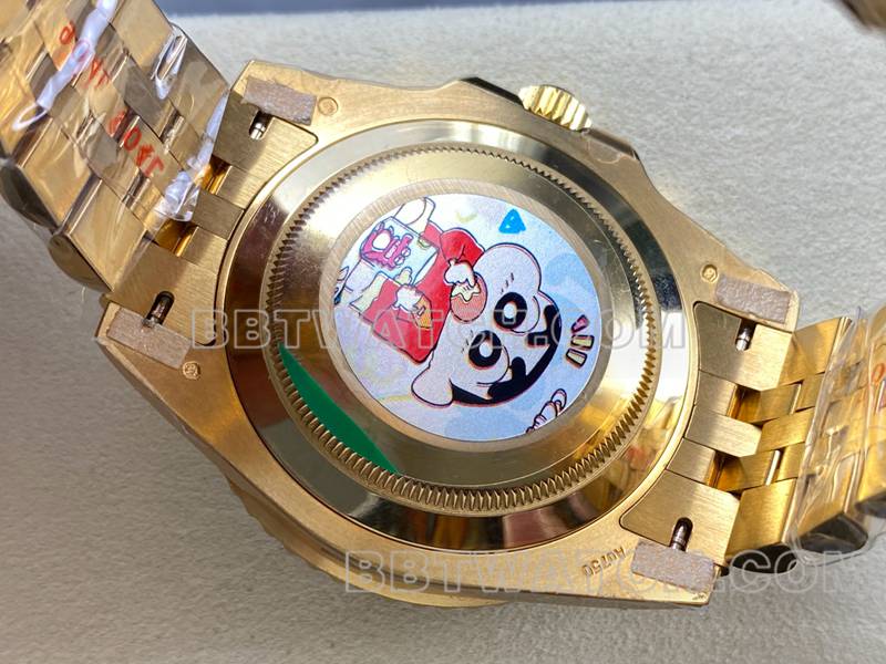劳力士1:1复刻手表ARF厂格林尼治虎眼石GMT黄金钢带款背面实拍图