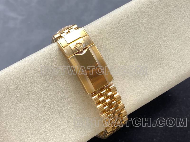 劳力士1:1复刻手表ARF厂格林尼治虎眼石GMT黄金钢带款表带实拍图