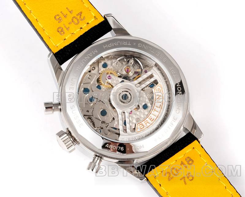 百年灵超级克隆手表BLS厂越洋银盘41mm计时7750机芯皮带款背面实拍图