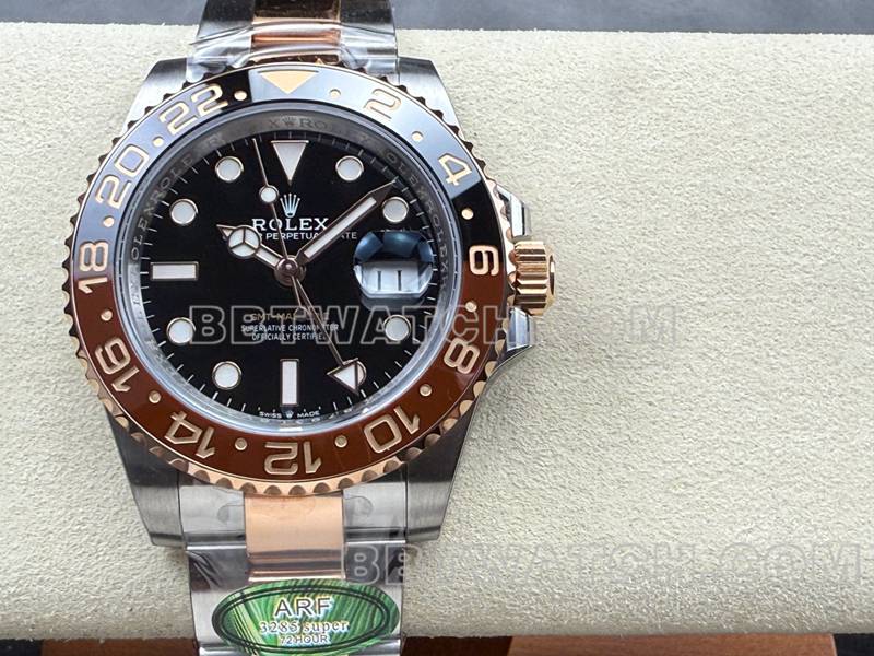 劳力士超级克隆手表ARF厂格林尼治GMT沙士圈3285机芯正面实拍图