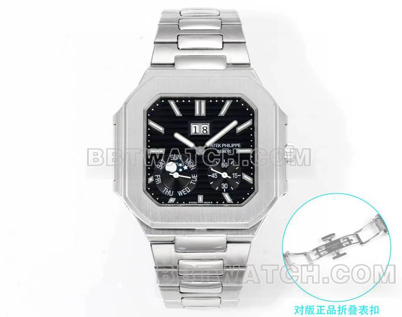 百达翡丽1:1复刻手表3k厂45mm黑白盘240ps机芯钢带款5822正面实拍图