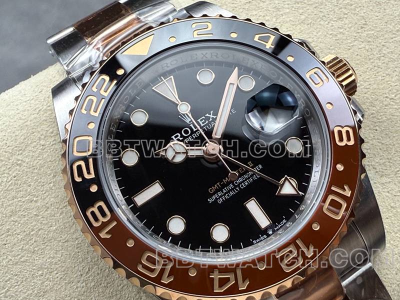 劳力士超级克隆手表ARF厂格林尼治GMT沙士圈3285机芯正面实拍图