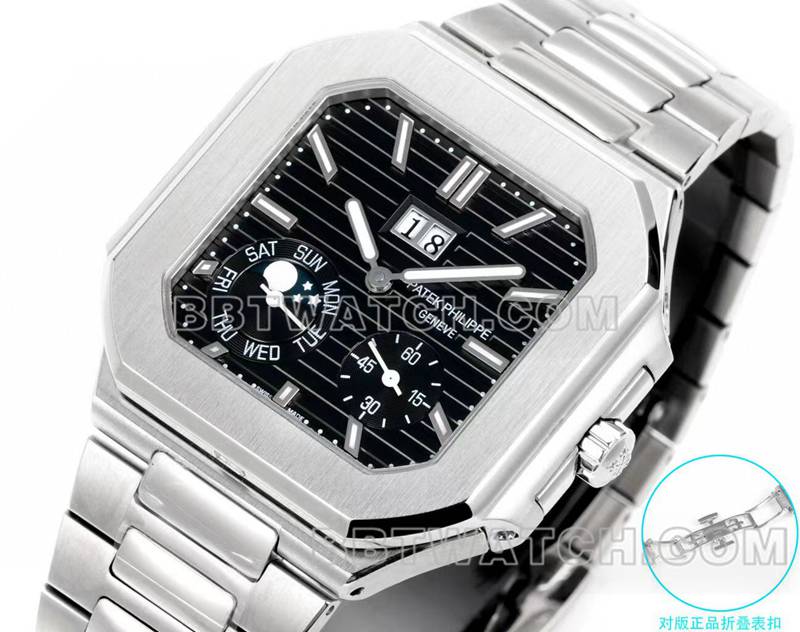 百达翡丽1:1复刻手表3k厂45mm黑白盘240ps机芯钢带款5822正面实拍图