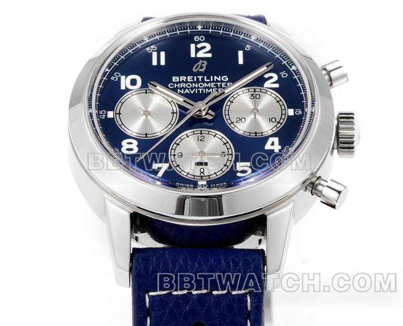 百年灵最佳复刻手表BLS厂越洋蓝盘41mm计时7750机芯皮带款正面实拍图