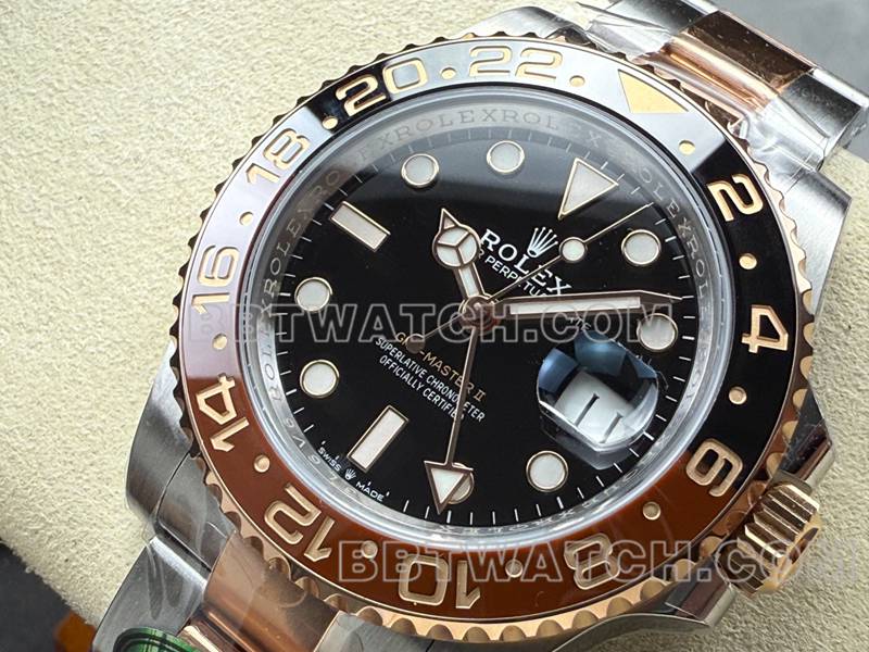 劳力士超级克隆手表ARF厂格林尼治GMT沙士圈3285机芯正面实拍图