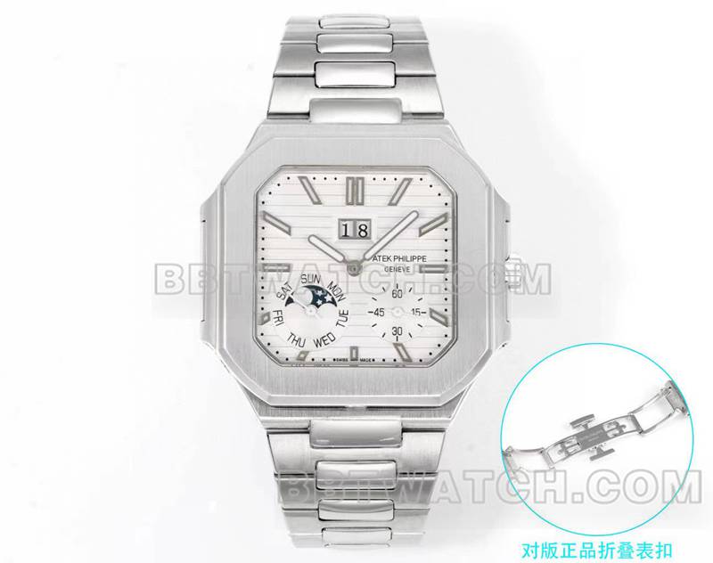 百达翡丽1:1复刻手表3k厂45mm黑白盘240ps机芯钢带款5822正面实拍图