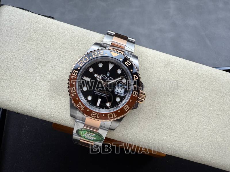 劳力士超级克隆手表ARF厂格林尼治GMT沙士圈3285机芯正面实拍图