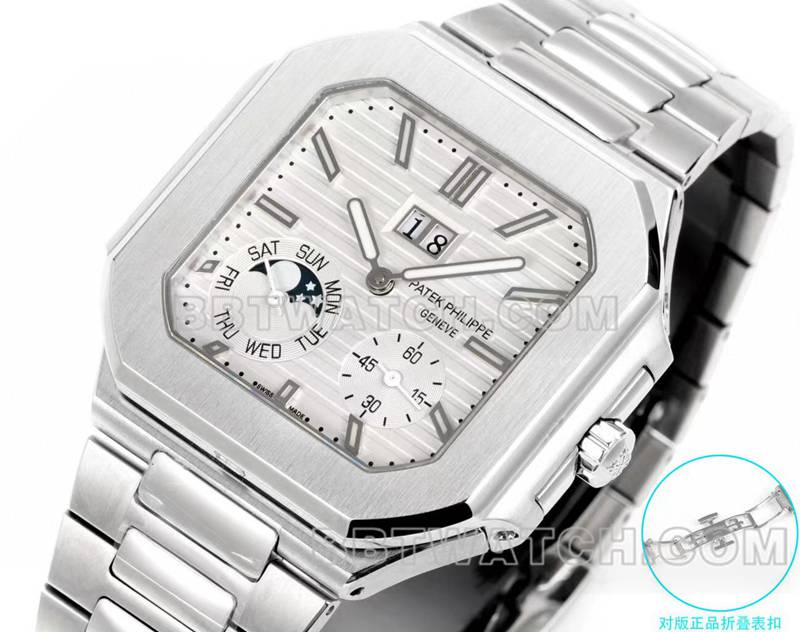 百达翡丽1:1复刻手表3k厂45mm黑白盘240ps机芯钢带款5822正面实拍图