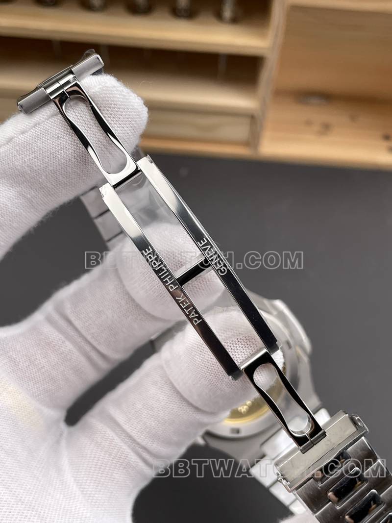 百达翡丽1:1复刻手表DDF厂鹦鹉螺40mm绿盘324机芯钢带款表扣实拍图