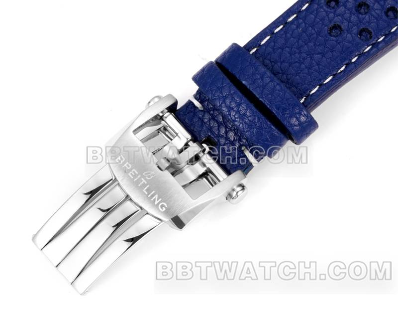 百年灵最佳复刻手表BLS厂越洋蓝盘41mm计时7750机芯皮带款表带实拍图