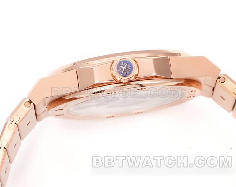 萧邦超级克隆手表GH厂雪山傲翼41mm玫瑰金盘蓝宝石圈钢带款侧面实拍图